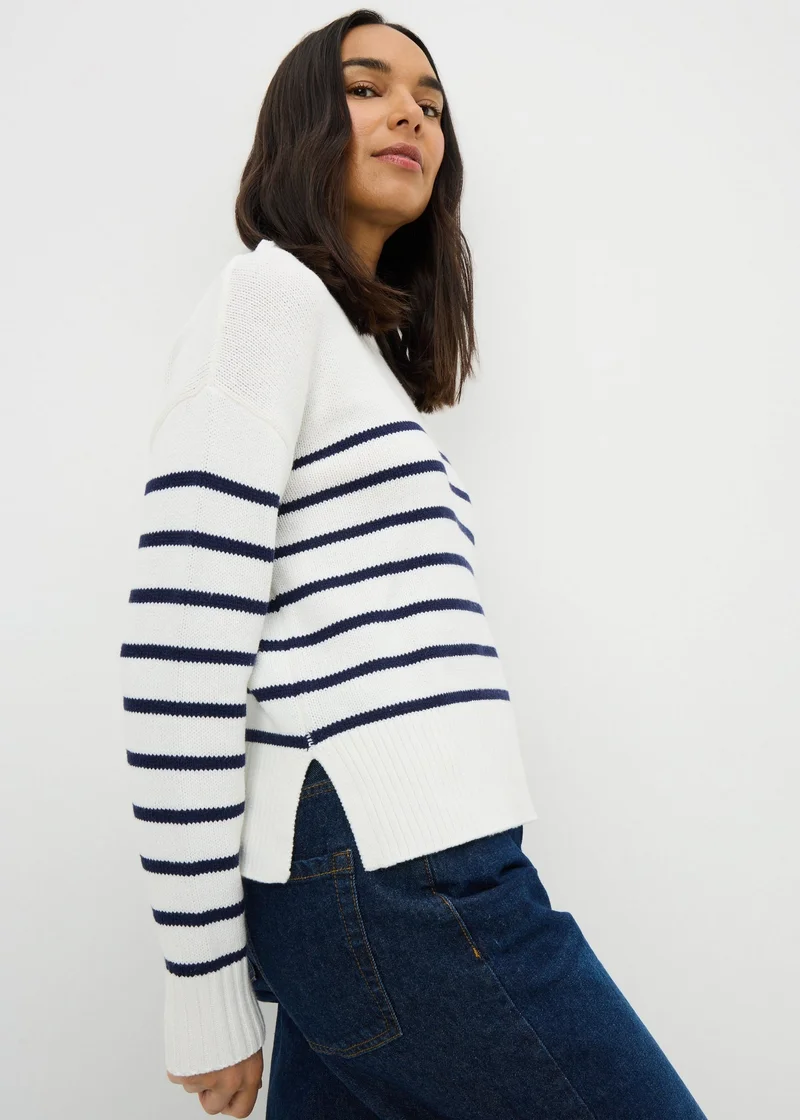 ماتلان Navy Stripe Rib Hem Jumper
